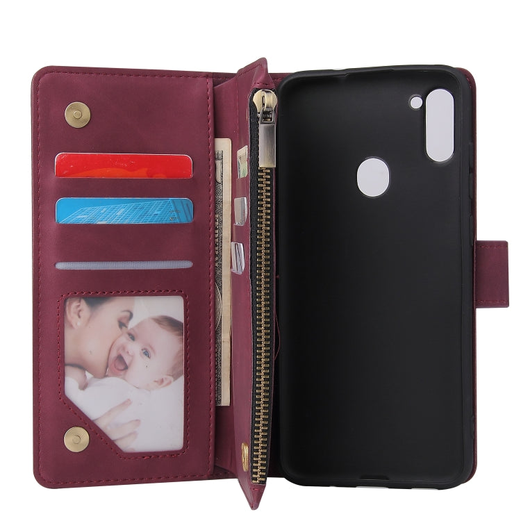 For Samsung Galaxy A11 US Multifunctional Frosted Zipper Wallet Leather Phone Case