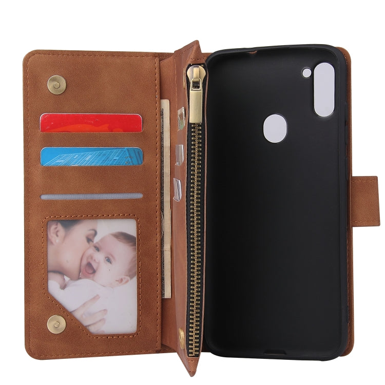 For Samsung Galaxy A11 US Multifunctional Frosted Zipper Wallet Leather Phone Case