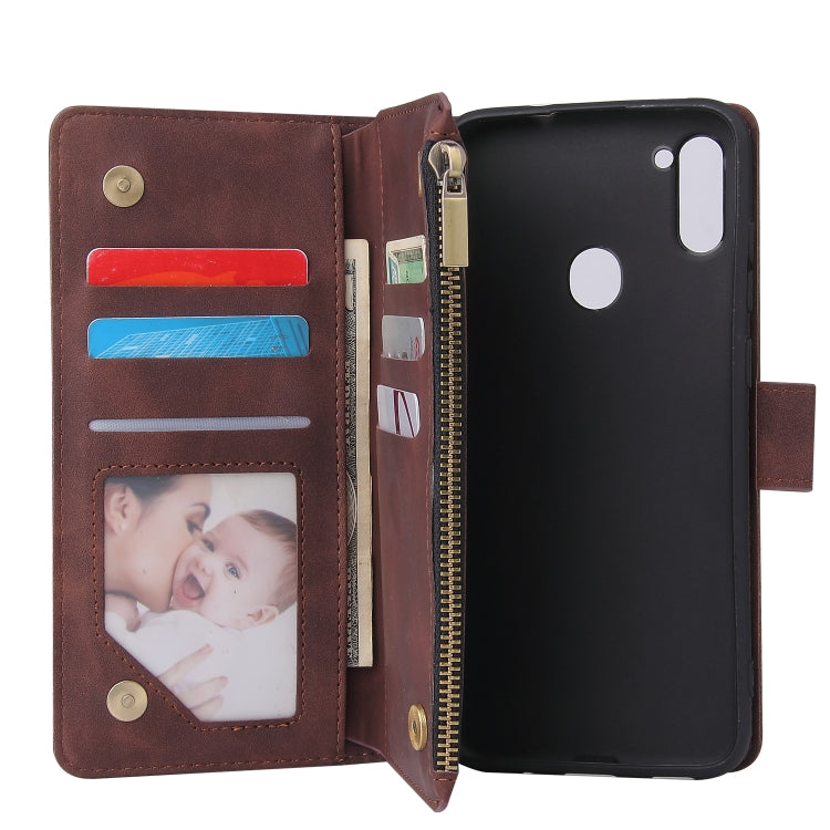 For Samsung Galaxy A11 US Multifunctional Frosted Zipper Wallet Leather Phone Case