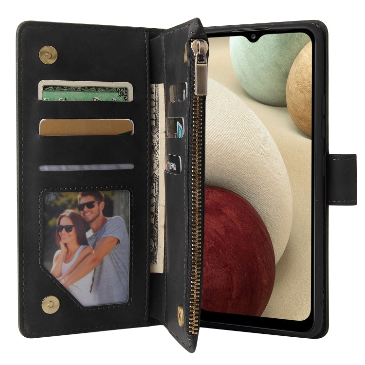 For Samsung Galaxy A12 Multifunctional Frosted Zipper Wallet Leather Phone Case