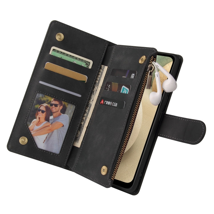 For Samsung Galaxy A12 Multifunctional Frosted Zipper Wallet Leather Phone Case