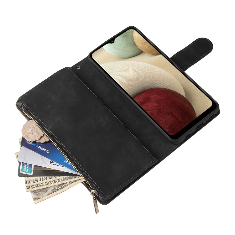 For Samsung Galaxy A12 Multifunctional Frosted Zipper Wallet Leather Phone Case