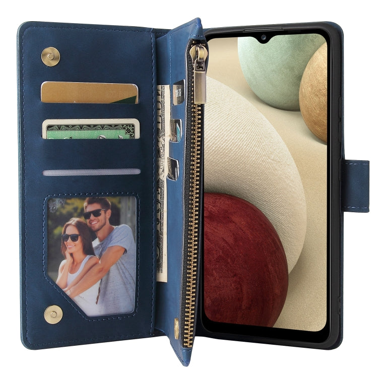 For Samsung Galaxy A12 Multifunctional Frosted Zipper Wallet Leather Phone Case