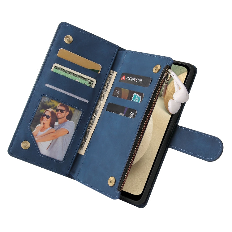 For Samsung Galaxy A12 Multifunctional Frosted Zipper Wallet Leather Phone Case