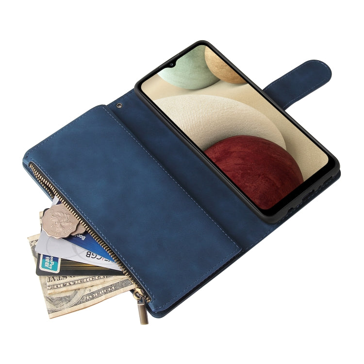 For Samsung Galaxy A12 Multifunctional Frosted Zipper Wallet Leather Phone Case