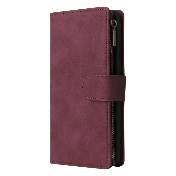 For Samsung Galaxy A12 Multifunctional Frosted Zipper Wallet Leather Phone Case