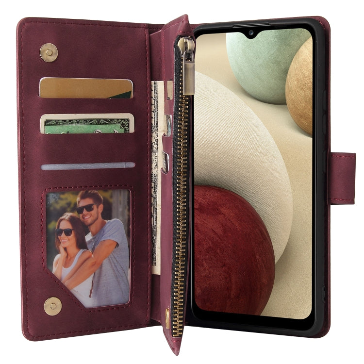For Samsung Galaxy A12 Multifunctional Frosted Zipper Wallet Leather Phone Case