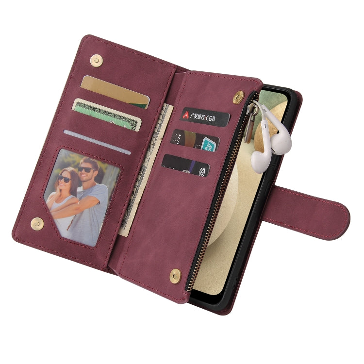 For Samsung Galaxy A12 Multifunctional Frosted Zipper Wallet Leather Phone Case