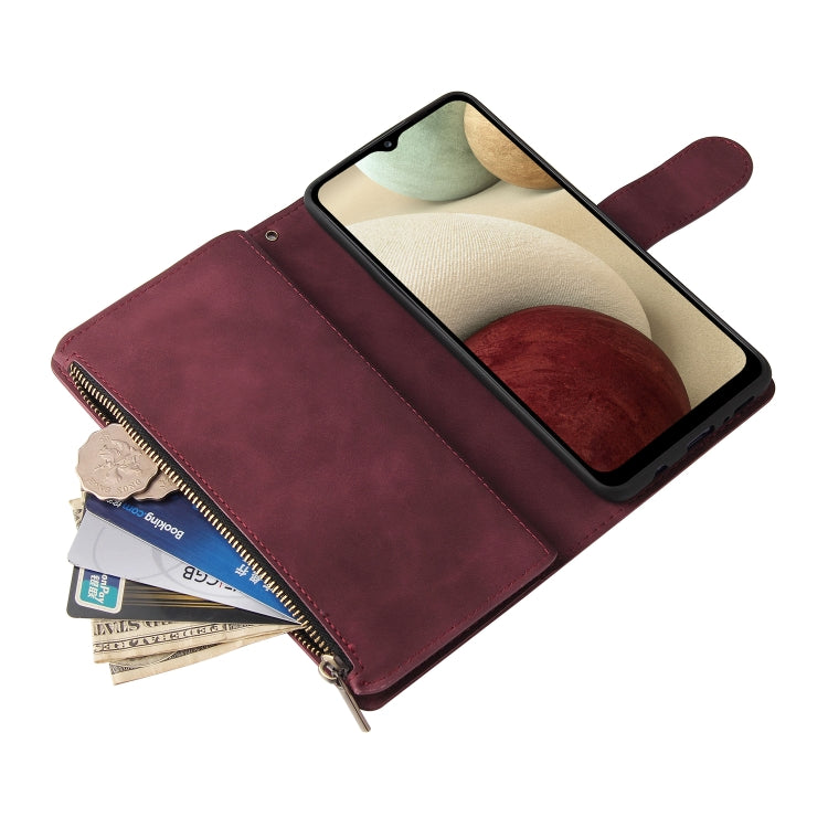 For Samsung Galaxy A12 Multifunctional Frosted Zipper Wallet Leather Phone Case