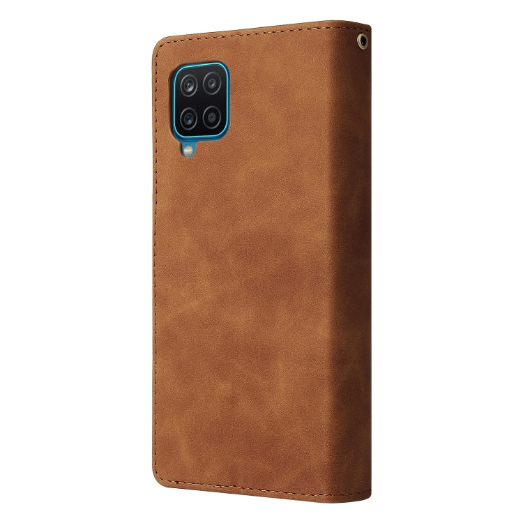 For Samsung Galaxy A12 Multifunctional Frosted Zipper Wallet Leather Phone Case