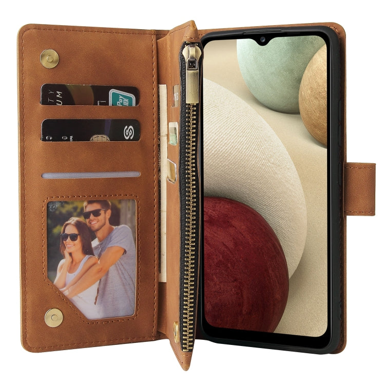 For Samsung Galaxy A12 Multifunctional Frosted Zipper Wallet Leather Phone Case