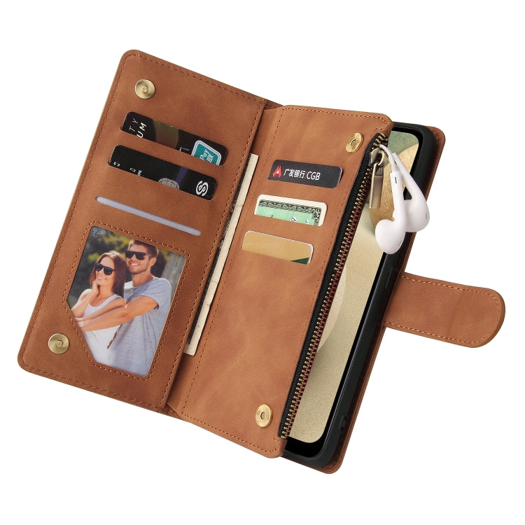 For Samsung Galaxy A12 Multifunctional Frosted Zipper Wallet Leather Phone Case