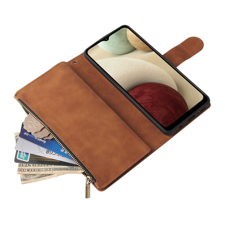 For Samsung Galaxy A12 Multifunctional Frosted Zipper Wallet Leather Phone Case