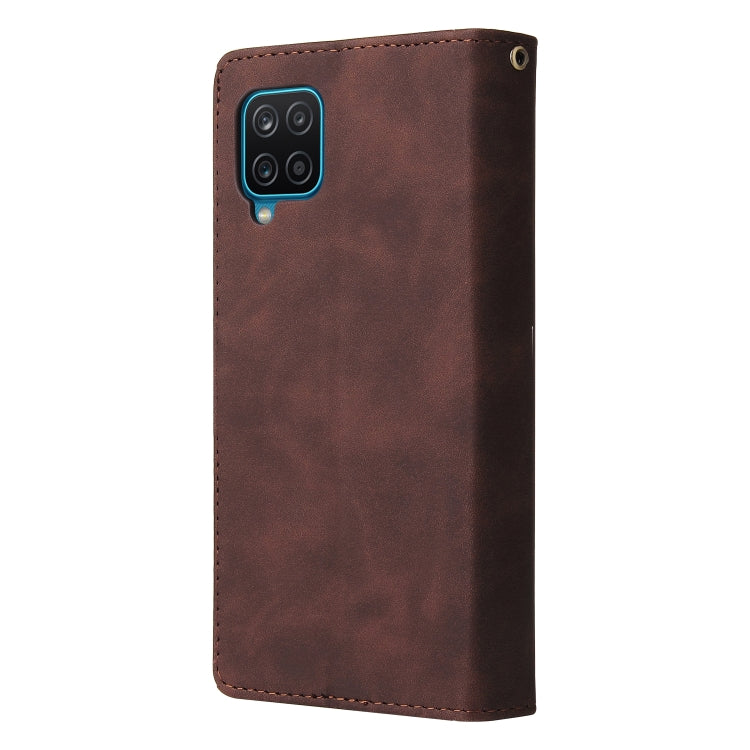 For Samsung Galaxy A12 Multifunctional Frosted Zipper Wallet Leather Phone Case