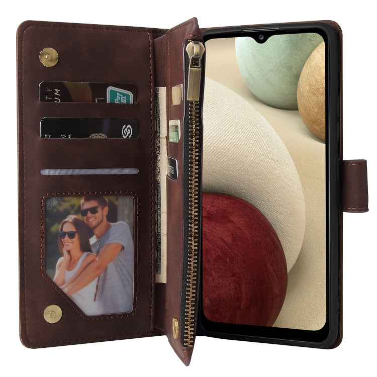 For Samsung Galaxy A12 Multifunctional Frosted Zipper Wallet Leather Phone Case