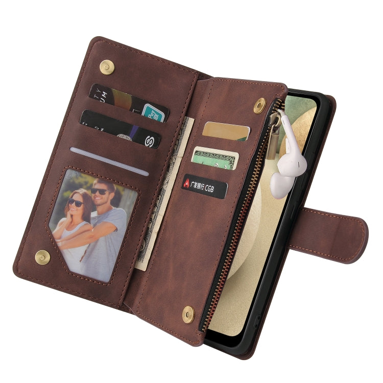 For Samsung Galaxy A12 Multifunctional Frosted Zipper Wallet Leather Phone Case