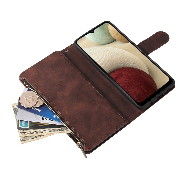 For Samsung Galaxy A12 Multifunctional Frosted Zipper Wallet Leather Phone Case