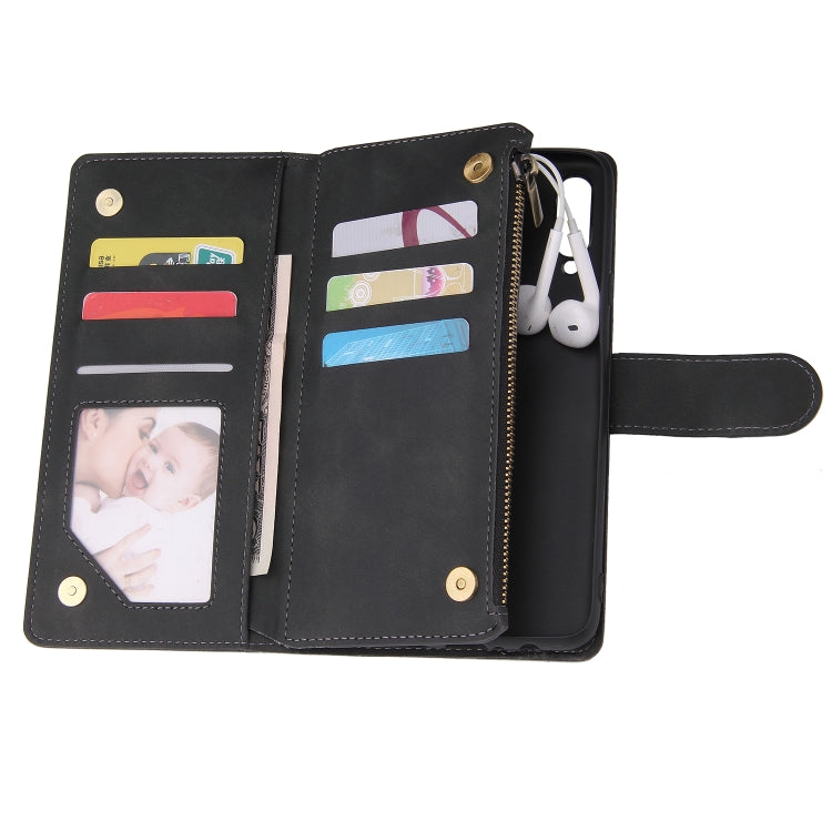 For Samsung Galaxy A20s Multifunctional Frosted Zipper Wallet Leather Phone Case