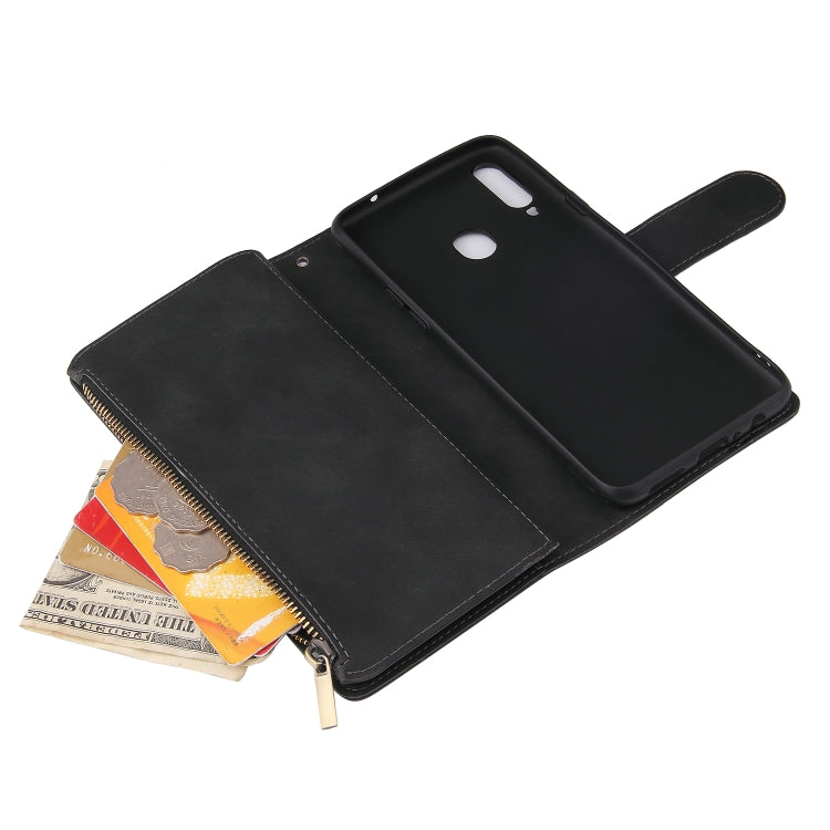 For Samsung Galaxy A20s Multifunctional Frosted Zipper Wallet Leather Phone Case