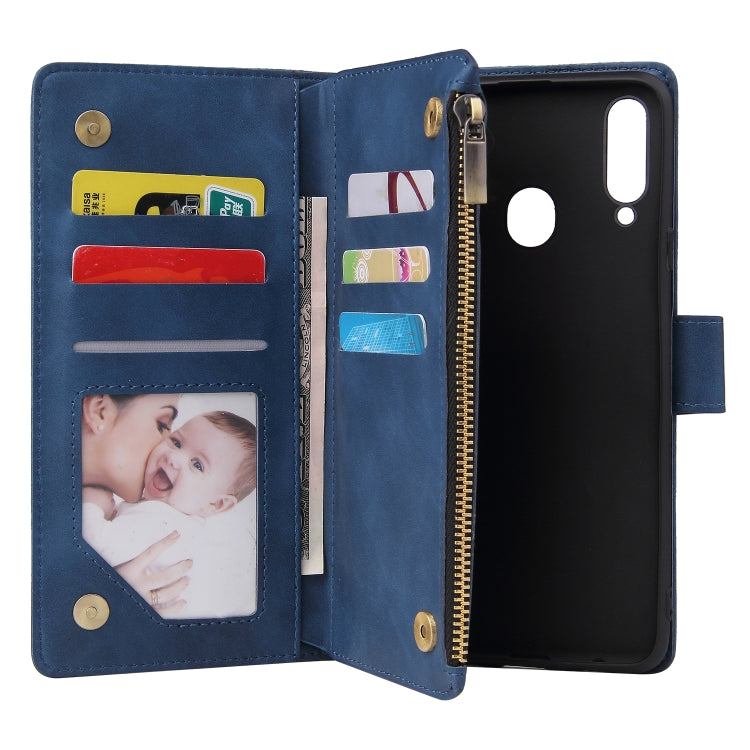 For Samsung Galaxy A20s Multifunctional Frosted Zipper Wallet Leather Phone Case