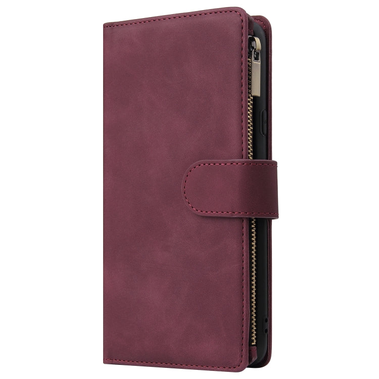 For Samsung Galaxy A20s Multifunctional Frosted Zipper Wallet Leather Phone Case