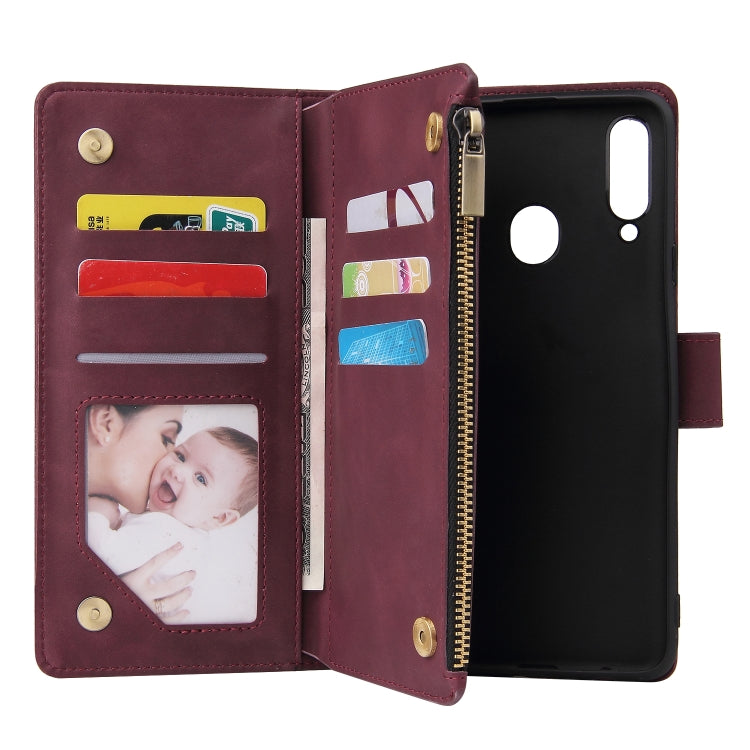For Samsung Galaxy A20s Multifunctional Frosted Zipper Wallet Leather Phone Case