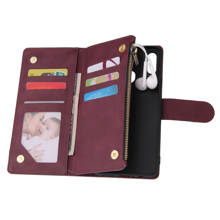 For Samsung Galaxy A20s Multifunctional Frosted Zipper Wallet Leather Phone Case