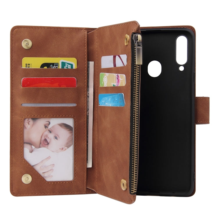 For Samsung Galaxy A20s Multifunctional Frosted Zipper Wallet Leather Phone Case