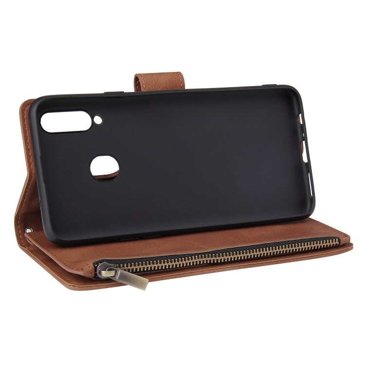 For Samsung Galaxy A20s Multifunctional Frosted Zipper Wallet Leather Phone Case
