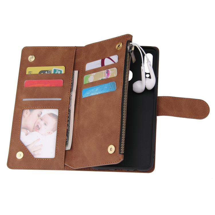 For Samsung Galaxy A20s Multifunctional Frosted Zipper Wallet Leather Phone Case
