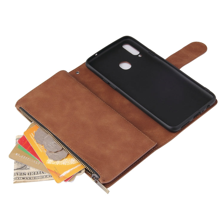 For Samsung Galaxy A20s Multifunctional Frosted Zipper Wallet Leather Phone Case