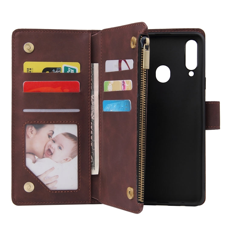 For Samsung Galaxy A20s Multifunctional Frosted Zipper Wallet Leather Phone Case