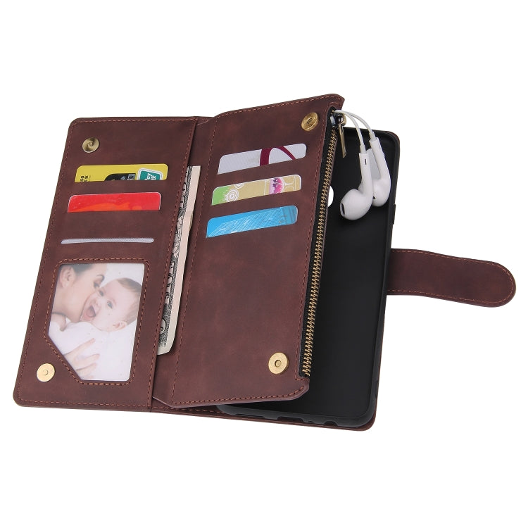 For Samsung Galaxy A20s Multifunctional Frosted Zipper Wallet Leather Phone Case
