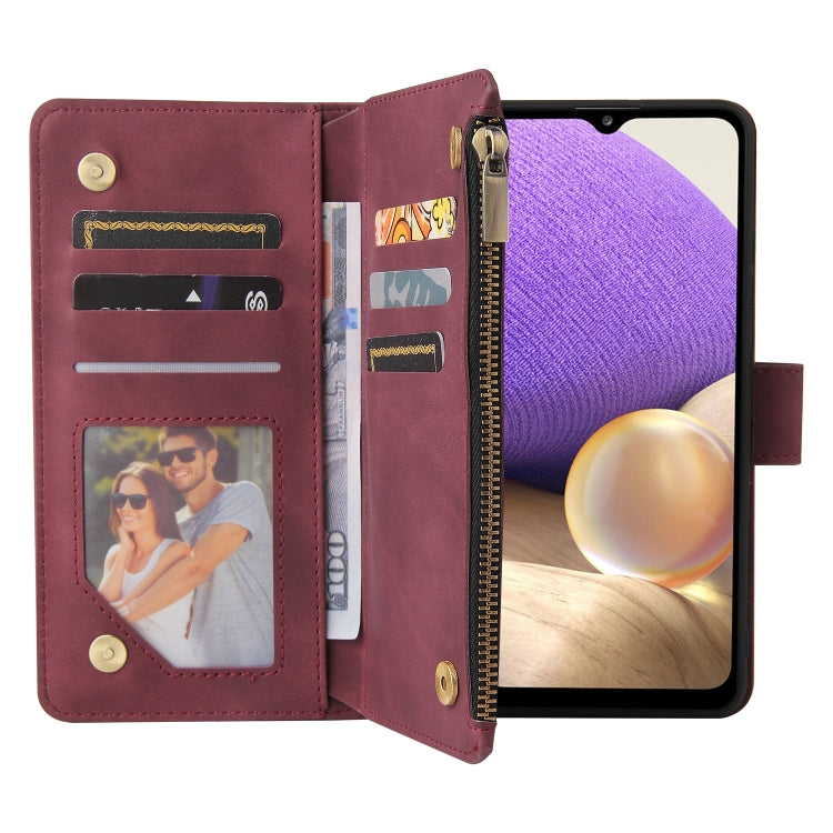 For Samsung Galaxy A32 4G Multifunctional Frosted Zipper Wallet Leather Phone Case
