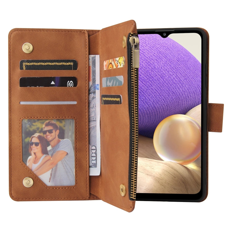 For Samsung Galaxy A32 4G Multifunctional Frosted Zipper Wallet Leather Phone Case