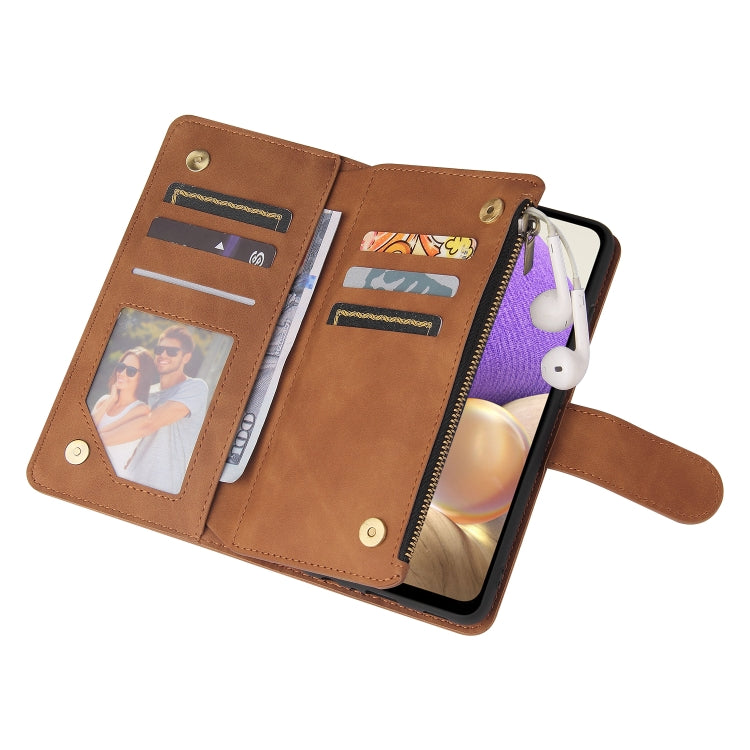 For Samsung Galaxy A32 4G Multifunctional Frosted Zipper Wallet Leather Phone Case