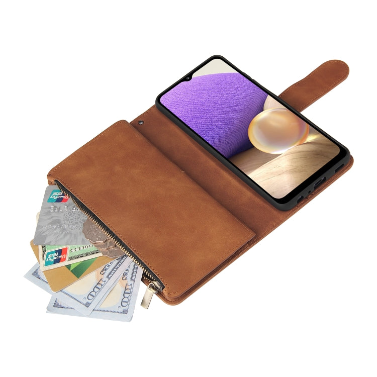 For Samsung Galaxy A32 4G Multifunctional Frosted Zipper Wallet Leather Phone Case