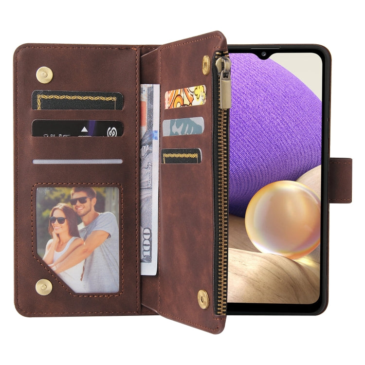 For Samsung Galaxy A32 4G Multifunctional Frosted Zipper Wallet Leather Phone Case