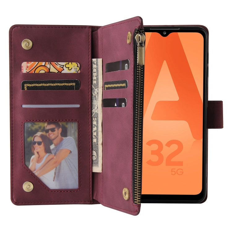 For Samsung Galaxy A32 5G Multifunctional Frosted Zipper Wallet Leather Phone Case