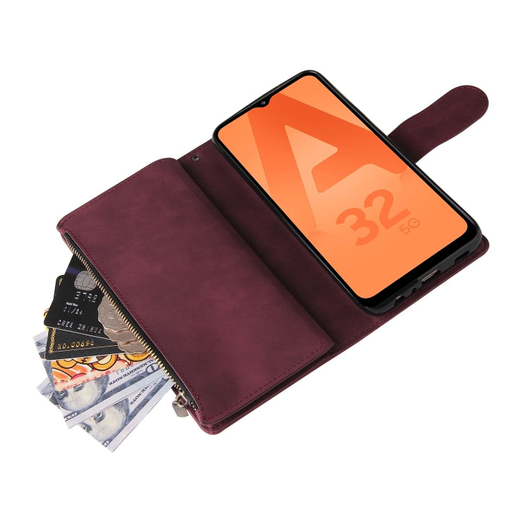 For Samsung Galaxy A32 5G Multifunctional Frosted Zipper Wallet Leather Phone Case