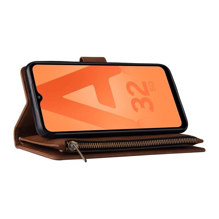 For Samsung Galaxy A32 5G Multifunctional Frosted Zipper Wallet Leather Phone Case