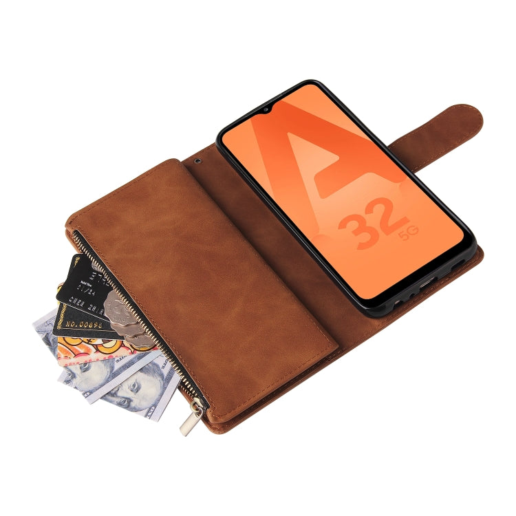 For Samsung Galaxy A32 5G Multifunctional Frosted Zipper Wallet Leather Phone Case
