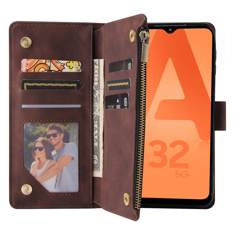 For Samsung Galaxy A32 5G Multifunctional Frosted Zipper Wallet Leather Phone Case