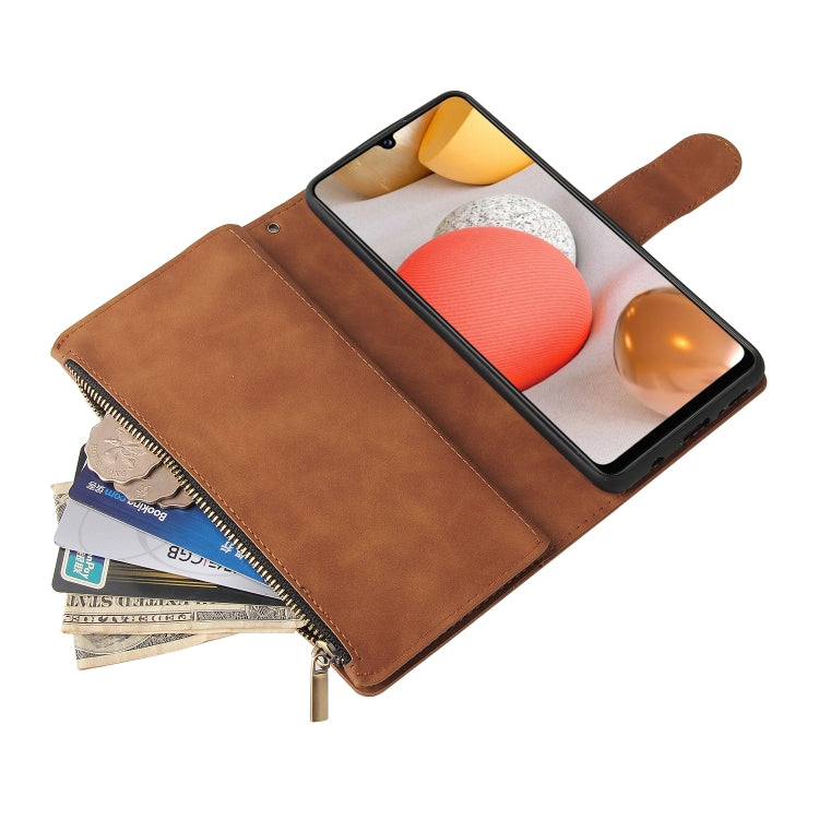 For Samsung Galaxy A42 5G Multifunctional Frosted Zipper Wallet Leather Phone Case