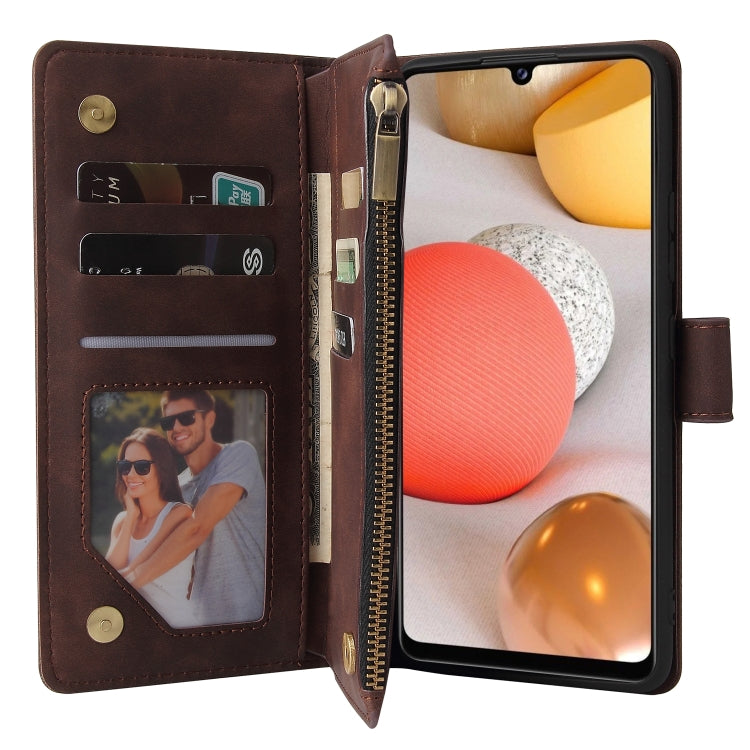 For Samsung Galaxy A42 5G Multifunctional Frosted Zipper Wallet Leather Phone Case