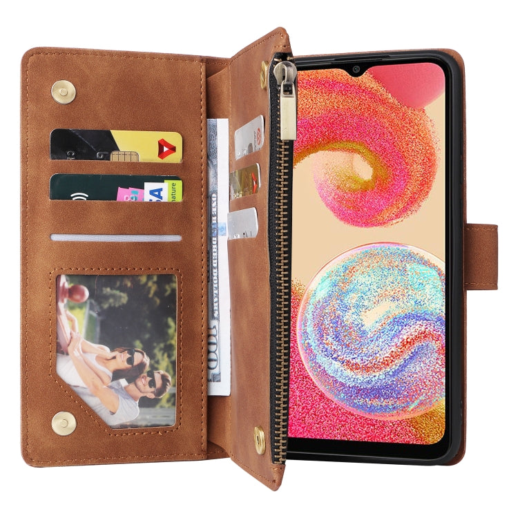 For Samsung Galaxy A04e Multifunctional Frosted Zipper Wallet Leather Phone Case