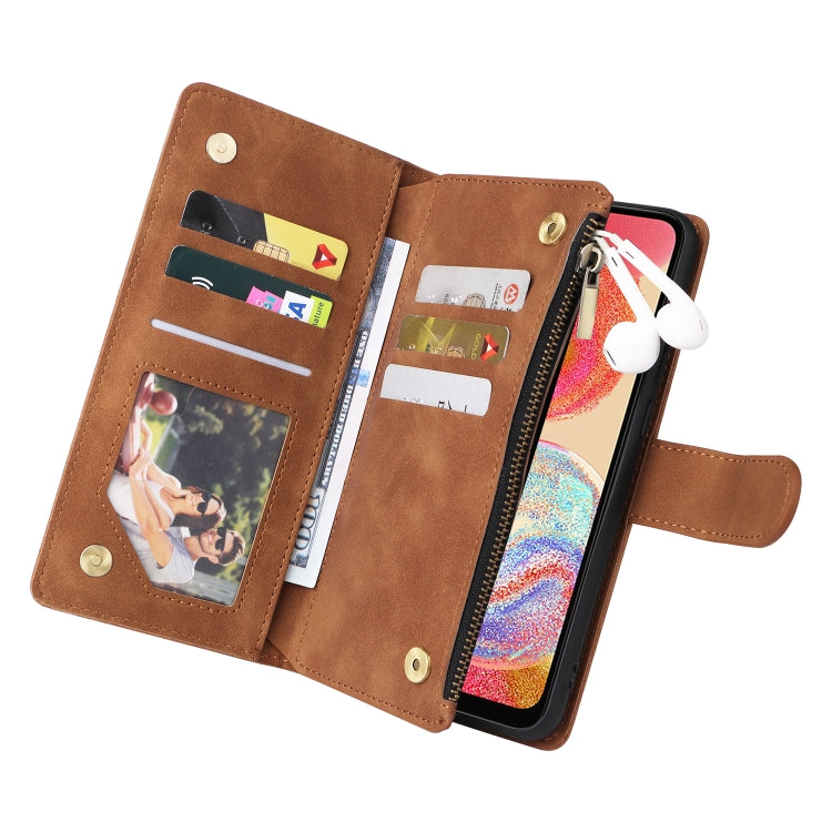 For Samsung Galaxy A04e Multifunctional Frosted Zipper Wallet Leather Phone Case