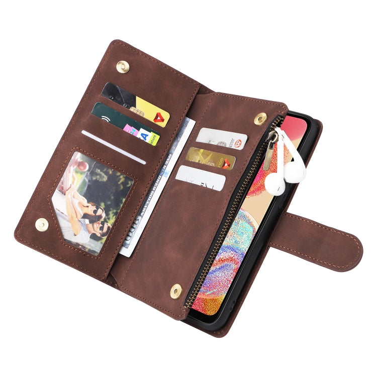 For Samsung Galaxy A04e Multifunctional Frosted Zipper Wallet Leather Phone Case