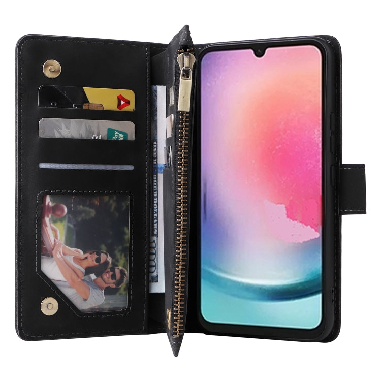 For Samsung Galaxy A24 4G Multifunctional Frosted Zipper Wallet Leather Phone Case