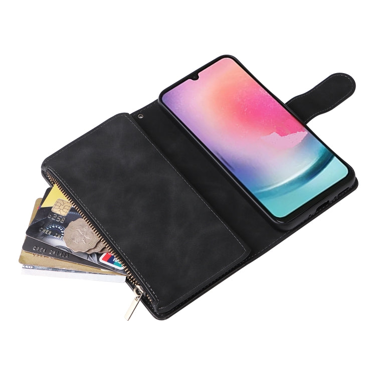 For Samsung Galaxy A24 4G Multifunctional Frosted Zipper Wallet Leather Phone Case